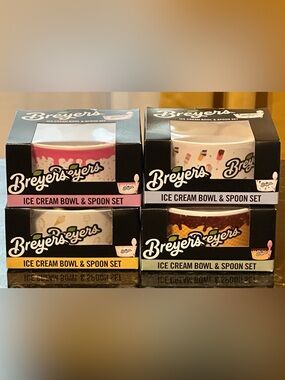 4 Breyers Ice Cream 🍨 Matching Bowl & Spoon Collectible Set- 4 Styles - NEW